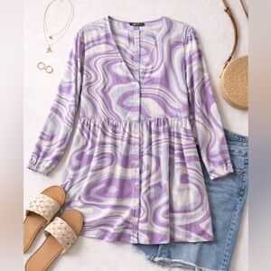 Purple and White Long Sleeve Dress